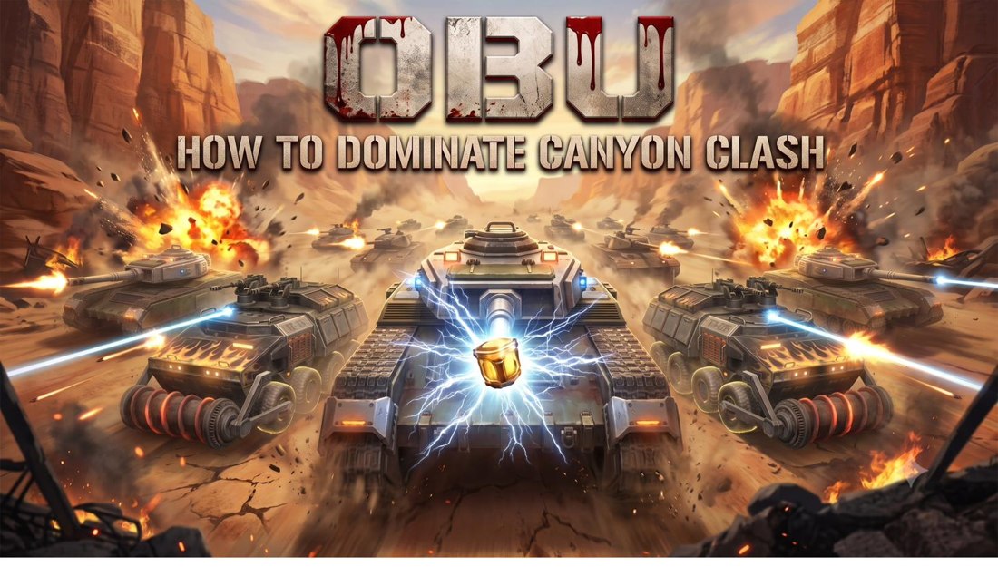 OBU: How to Dominate Canyon Clash. Tanks converging on the golden Energy Cell in the canyon under fire.