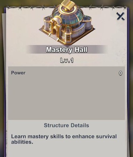 Mastery Hall building panel at level 1